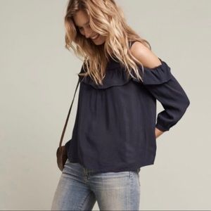 Maeve Women’s Mavra Navy Ruffle Cold Shoulder 3/4 Sleeve Blouse Top Size 6